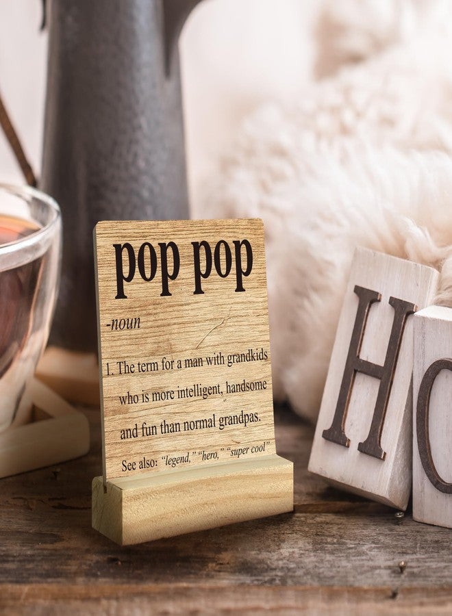 QASHWEY Pop Pop Desk Decor, Pop Pop Gifts, Grandpa Papa Grandfather Gifts Wood Table Signs, Gifts for Pop Pop Grandpa Grandfather, Pop Pop Definition Wooden Plaque with Wooden Stand for Home Office - Image 2